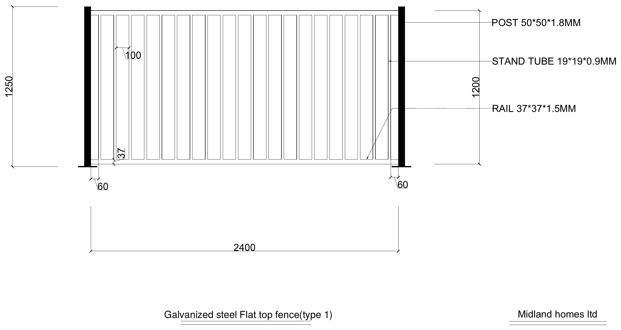Galvanized Steel Flat Top Fence (Type 1)