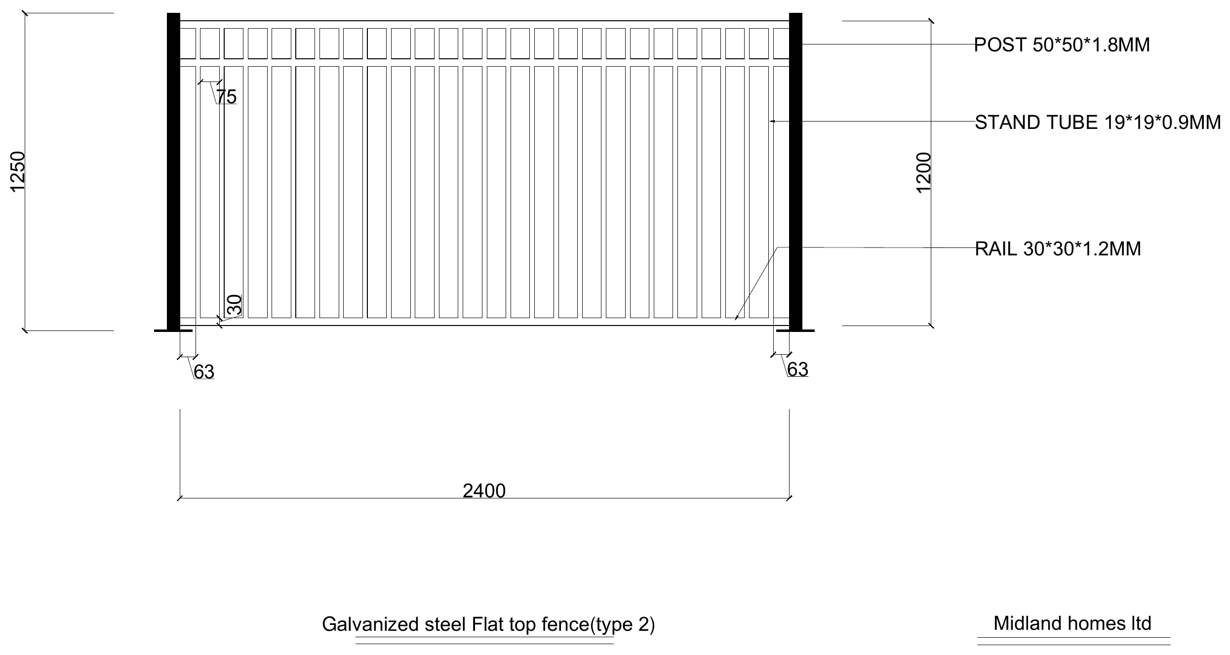 Galvanized Steel Flat Top Fence Type 2